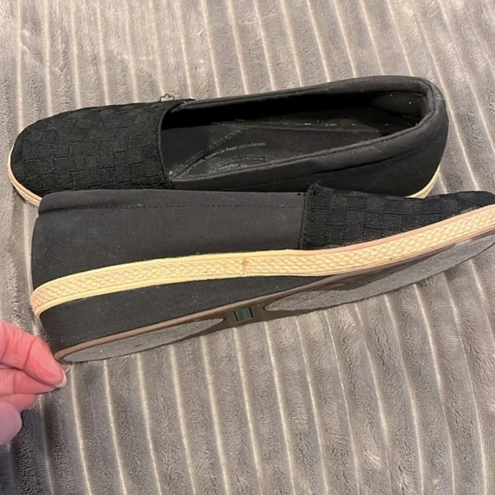 GRASSHOPPERS Slip-On Espadrille Wedge Heels Black with Contrast Cream Size 10